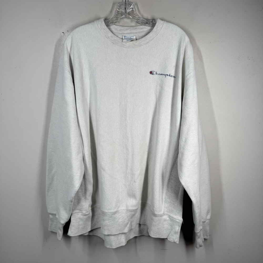 Champion Reverse Weave Sweatshirt Crewneck Inside Out Mens Sz XL Soft White Vtg